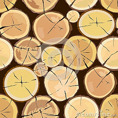 Wooden logs. Brown bark of felled dry wood. Vector Illustration