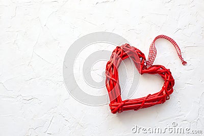 Wooden love heart on white background. Valentine concept. heart shape. flat lay Image. decoration Valentine`s day. Red Heart, vale Stock Photo