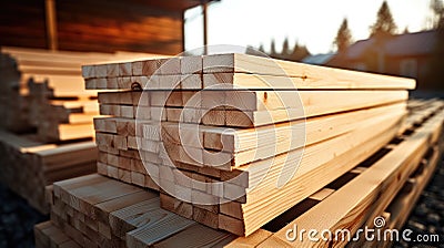 Wooden lumber, industrial wood, timber. Pine wood timber Stock Photo