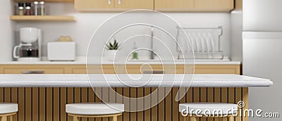 Wooden luxury kitchen with stools and kitchen island for montage over modern furnished kitchen Cartoon Illustration