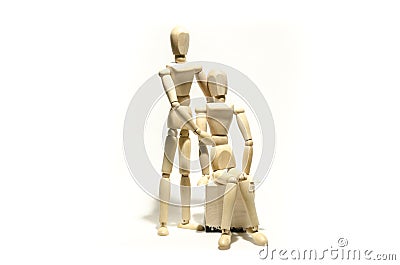 Wooden mannequin couple and wooden cube Stock Photo