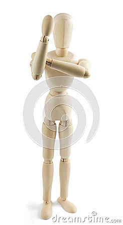 Wooden mannequin shows indecent gesture Stock Photo