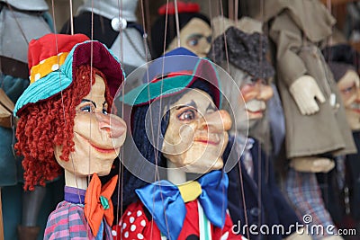 Wooden marionette puppets for a children theater Stock Photo