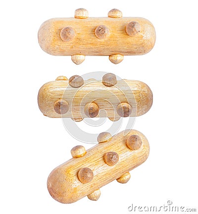 Wooden massage toy for hand exercise. Stock Photo