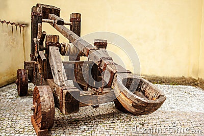 Wooden Medieval Catapult Stock Photo