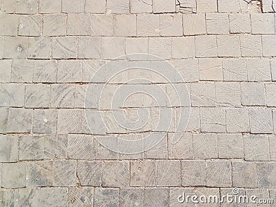 Wooden medieval sidewalk pavement. Artistic texture and background. Element of the old street of the city of Lviv in Ukraine. Stock Photo