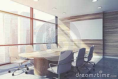 Wooden meeting room close up, toned Stock Photo