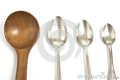 Wooden and metal spoon Stock Photo