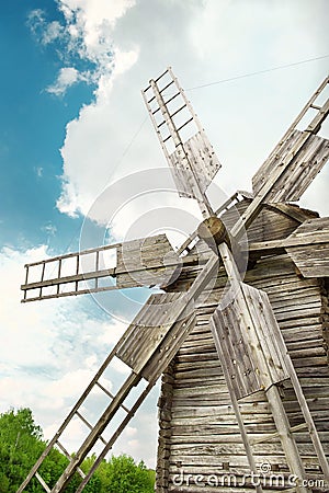 Wooden mill in outdoor ukrainian national falk historical village Stock Photo