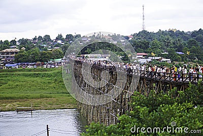 Wooden Mon Bridge Editorial Stock Photo