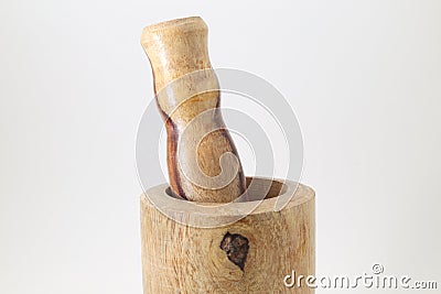 Wooden mortar and pestle Stock Photo