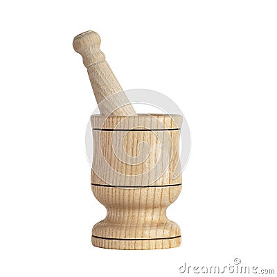 Wooden Mortar Pestle. Grinding Bowl Set. Garlic Crush Pot. Stock Photo