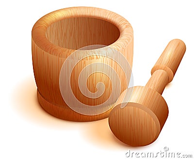 Wooden mortar and pestle isolated on white background Vector Illustration