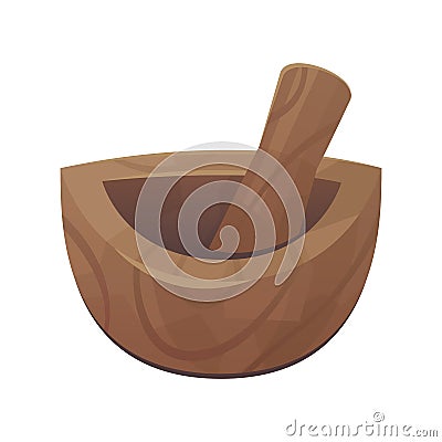 Wooden mortar and pestle tool for cooking food isolated Vector Illustration