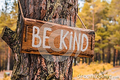 Wooden motivating sign - Be kind Cartoon Illustration