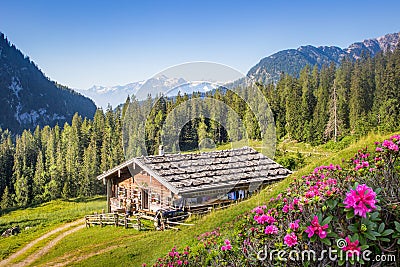 Wooden mountain hut in the alps, Salzburg, Austria Stock Photo