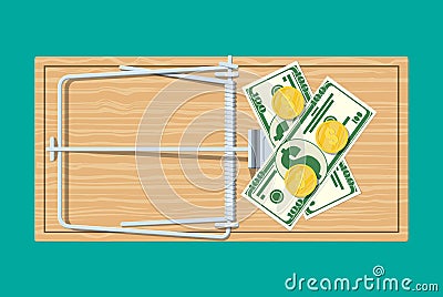 Wooden mouse trap with money Vector Illustration