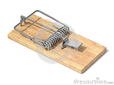 Wooden mousetrap 3D Cartoon Illustration