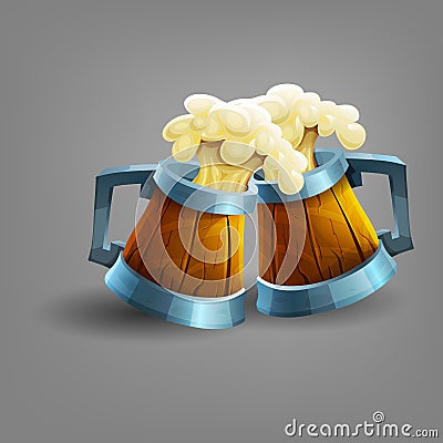 Wooden mug of beer. Vector Illustration