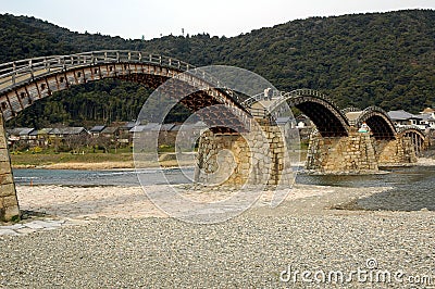 Wooden multi-arch bridge Stock Photo