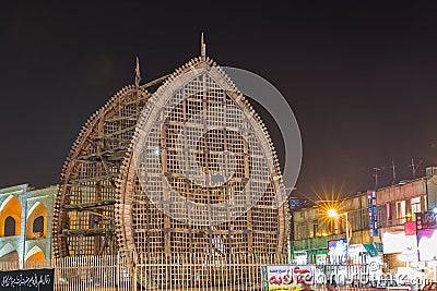 Wooden nakhl in Yazd by night Editorial Stock Photo