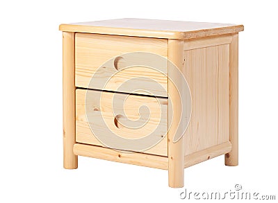 Wooden nightstand isolated over white Stock Photo