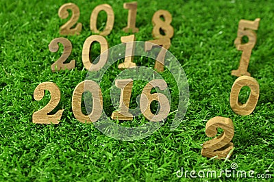 2015, 2016, 2017 and 2018 wooden numbers style Stock Photo