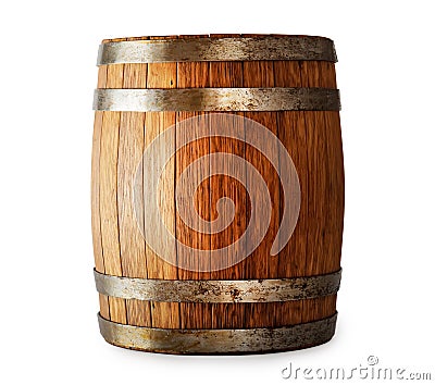 Wooden oak barrel isolated on white background Stock Photo