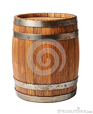 Wooden oak barrel isolated on white background Stock Photo