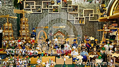Wooden objects for sale at the christmas market of Innsbruck in Austria Editorial Stock Photo