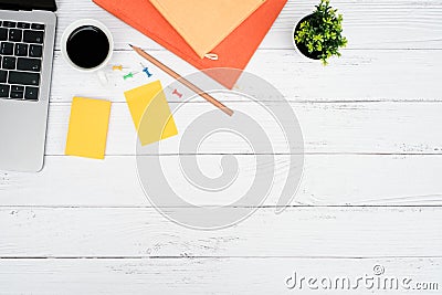 Wooden office desk table with copy space Stock Photo
