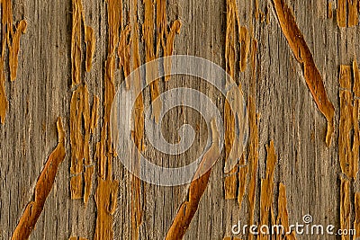 Wooden old panel weathered peeling varnish paint lines background Stock Photo