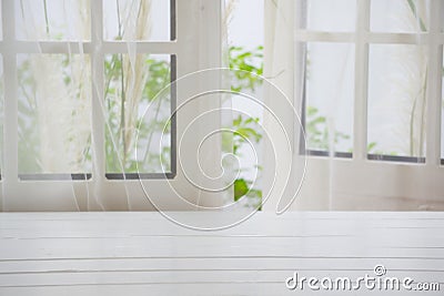 Wooden over summer window background Stock Photo