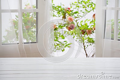 Wooden over summer window background Stock Photo