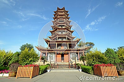 Wooden Pagoda Temple Stock Photo