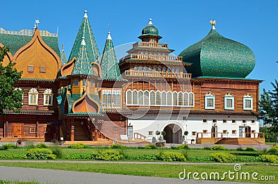 Wooden palace of tzar Aleksey Mikhailovich in Kolomenskoe reconstruction, Moscow, Russia Stock Photo