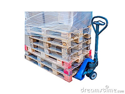 Wooden pallets isolated on a pallet lift trucks Stock Photo