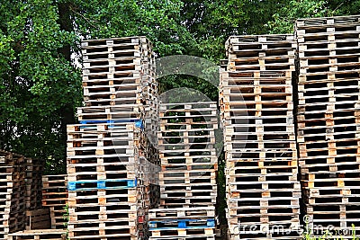 Wooden pallets stacked high stock photo Stock Photo