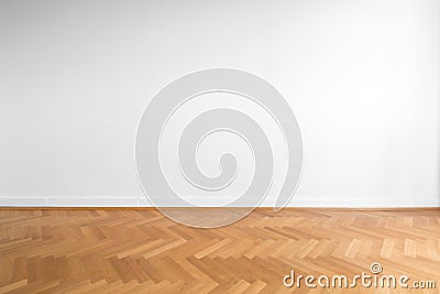 Wooden parquet floor and white wall background - empty room , ne Stock Photo