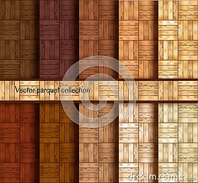 Wooden parquet patterns collection - realistic wood floor seamless texture. Vector Illustration