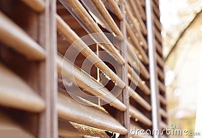Wooden partitions in the sunlight Stock Photo