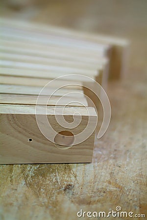 Wooden parts for furniture production Stock Photo