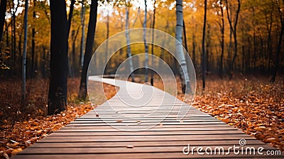 Wooden Path Through the Enchanted Forest Park Stock Photo