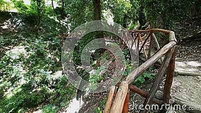 Wooden path in the forest in Megalo Chorio village Karpenisi Greece Stock Photo