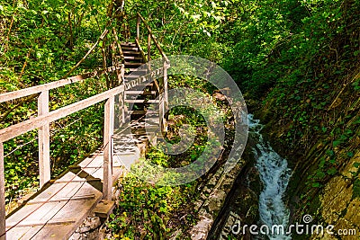 Waterfall in park Berendeyevo Tsarstvo, Sochi, Russia Stock Photo