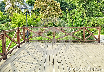 wooden deck wood backyard outdoor patio garden landscaping Stock Photo