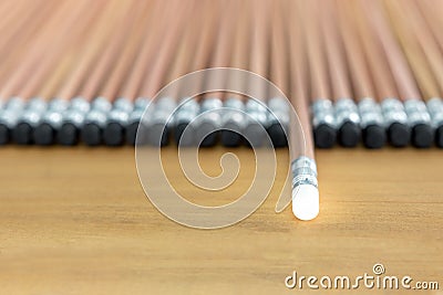 Wooden pencils with black eraser place on Wood background And Close Up Stock Photo