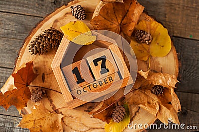 Wooden perpetual calendar Stock Photo