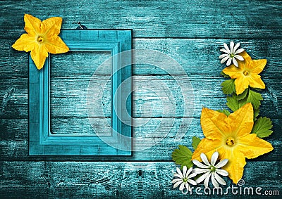 Wooden photo frame over grunge wood background Stock Photo