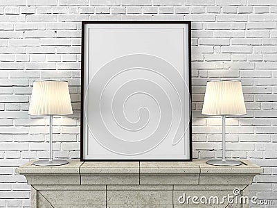 Wooden picture frame with lamps Stock Photo